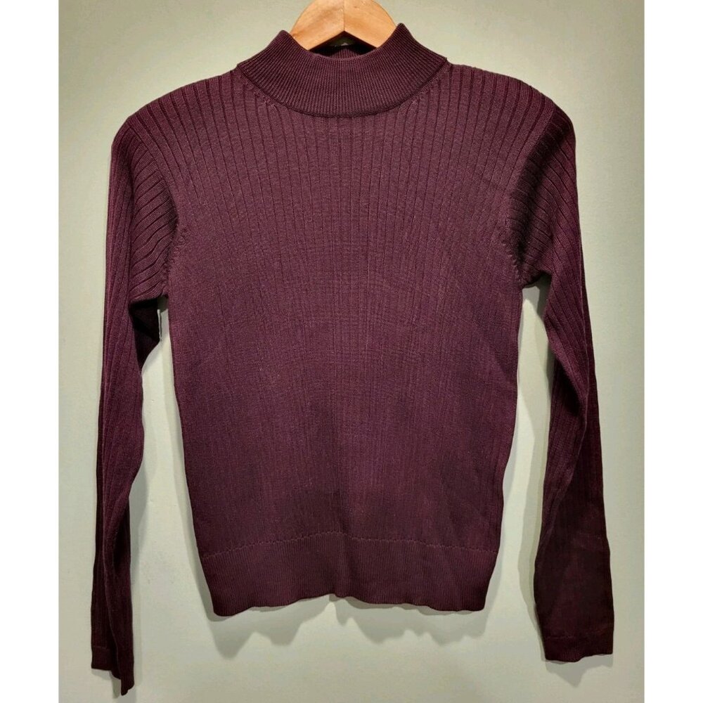 Vtg Jacobsons Eggplant Purple 100% Silk Rib Knit Mock Neck Top Sz Mp